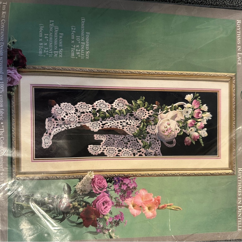 Heritage Floral Lace Crewel kit - Elsa Williams - Vintage- complete - unopened
